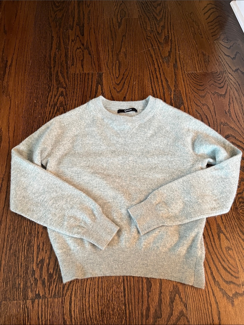 Quince Light Green/Gray 100% Cashmere Crewneck Sweater